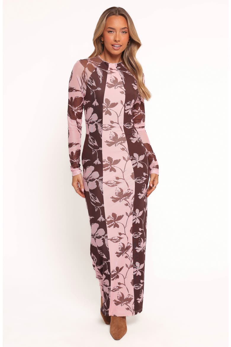 Bellatrix Long Sleeve Body-Con Maxi Dress, Alternate, color, PINK BROWN FLORAL