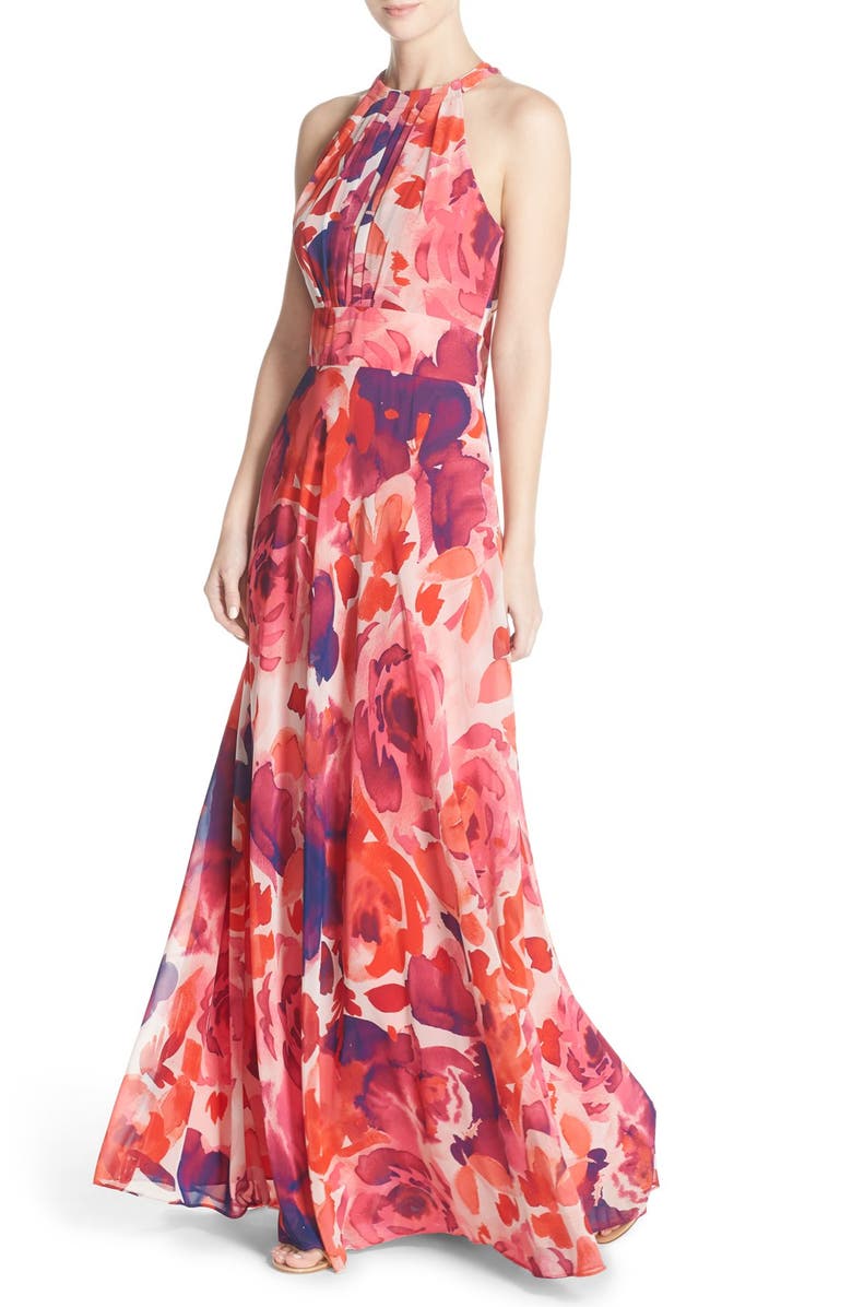 Eliza J Floral Print Halter Maxi Dress | Nordstrom