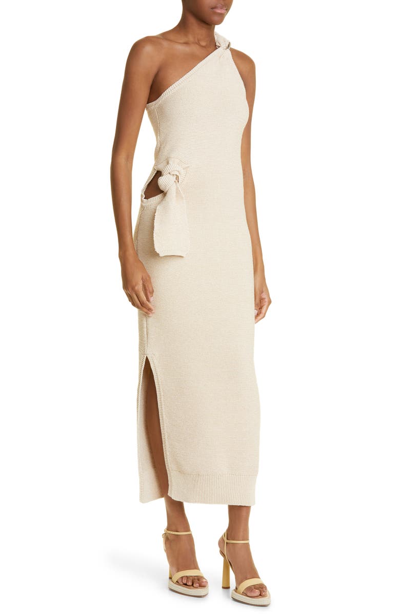 Jacquemus Knot Detail One-Shoulder Links Stitch Dress, Alternate, color,