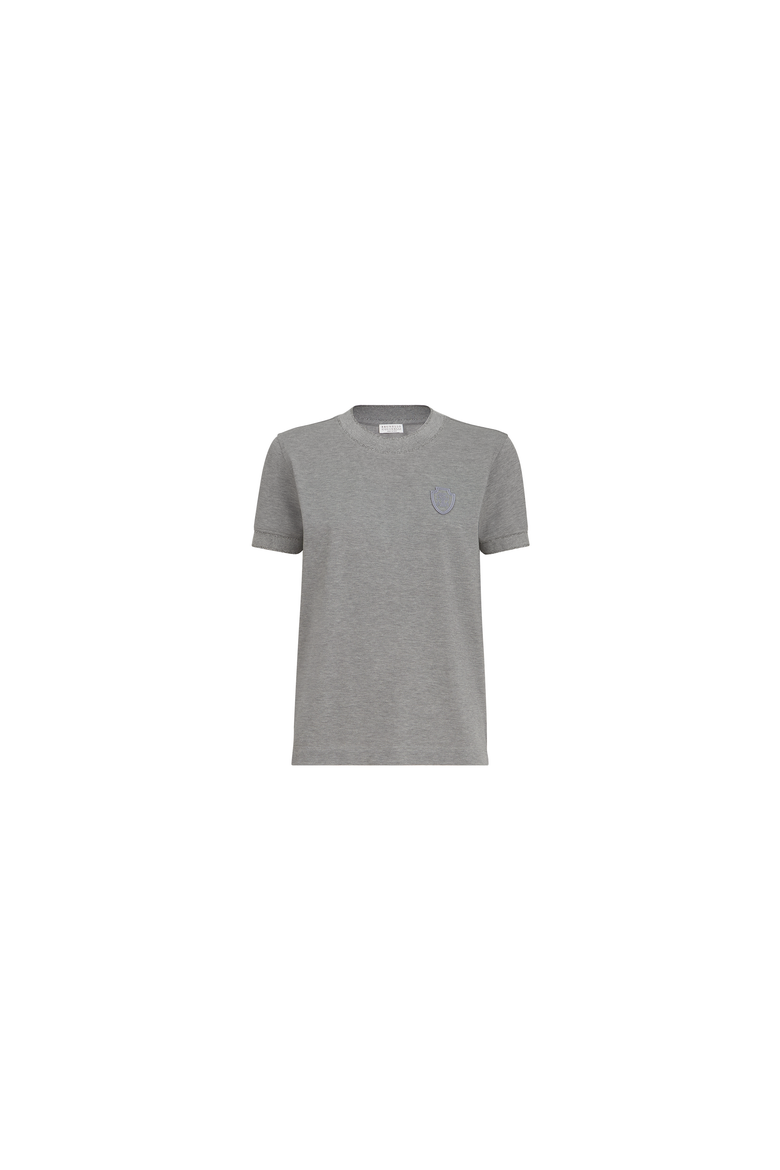 Stretch cotton piqué t-shirt with sparkling cotton knit inserts and logo, Alternate, color, Dark Grey