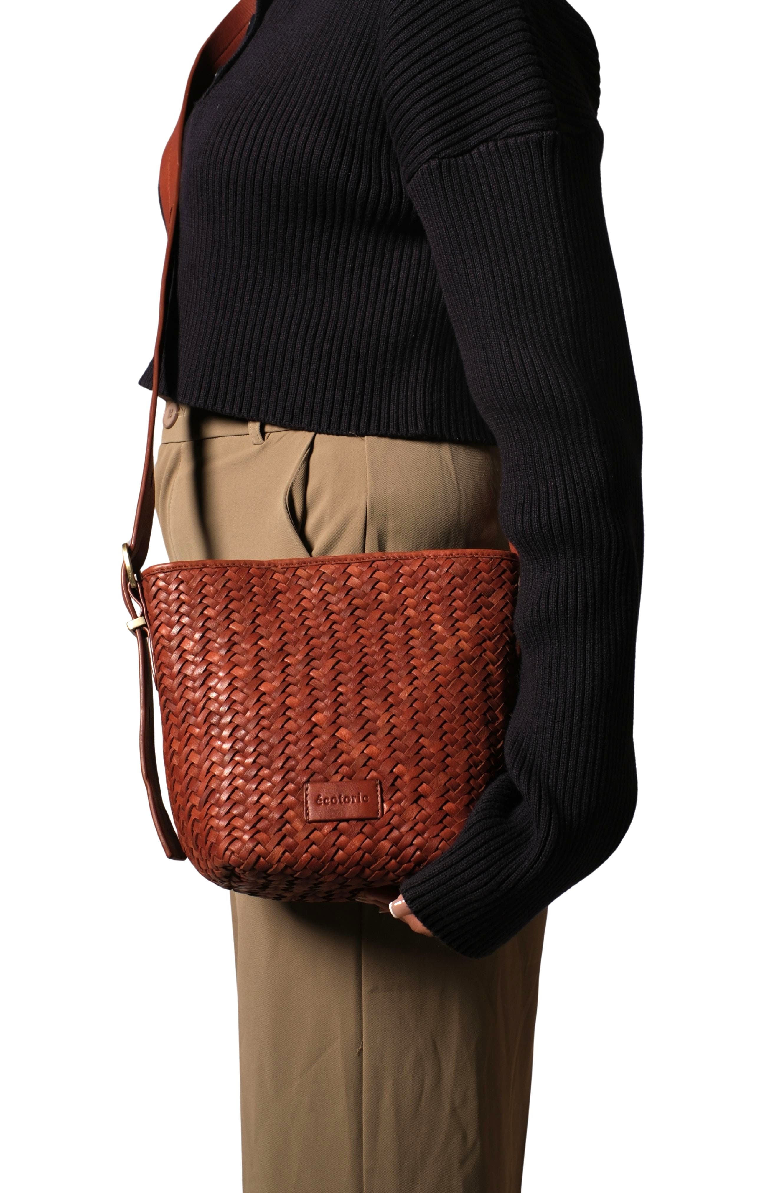 Ecotorie Waco Leather Bucket Bag, Alternate, color, Brandy