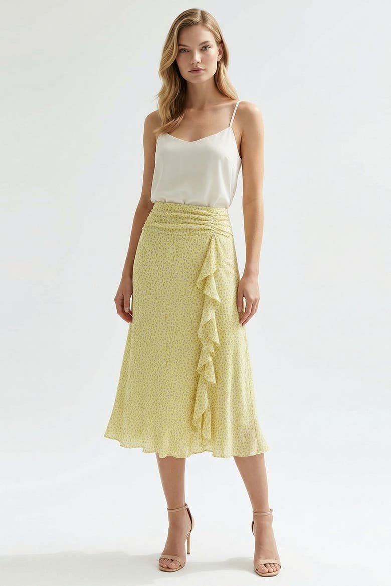 Filicia Elastic Waist Side Ruffle Midi Skirt, Main, color, Multi Color