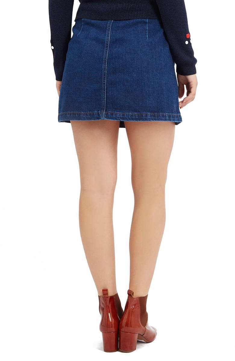 Topshop Button Front Denim Skirt, Alternate, color, 