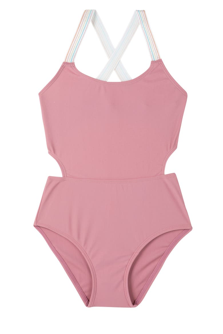 Rainbow Star Cut Out Cross Strap One Piece, Main, color, Pink