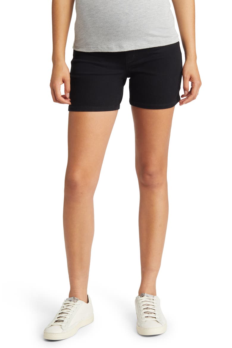 Belly Band Maternity Denim Shorts, Main, color, BLACK