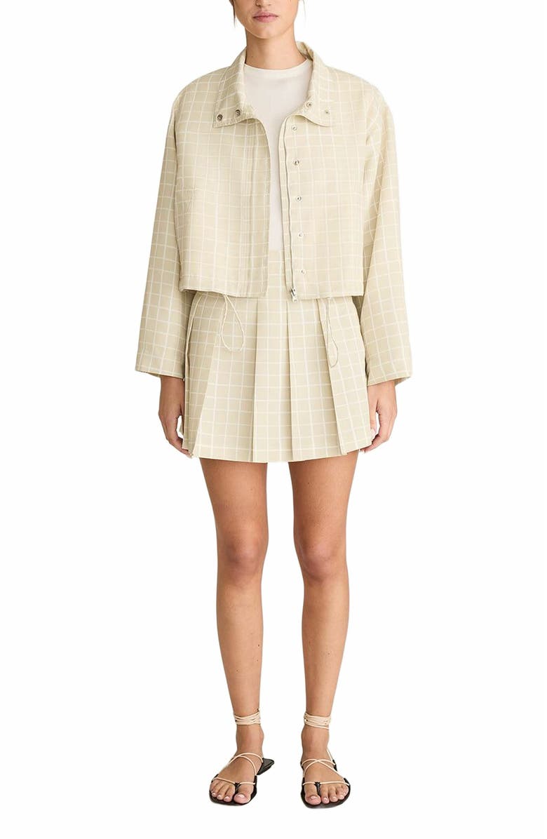 Rebecca Taylor Painterly Windowpane Cropped Faille Jacket, Main, color, Sand Combo