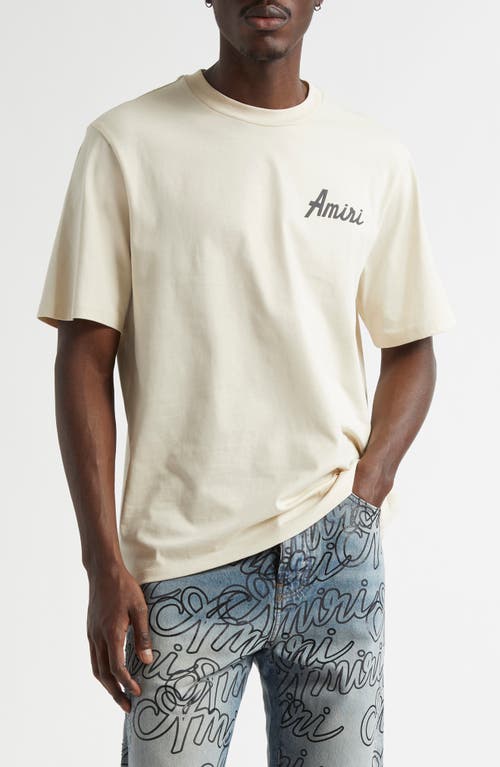 Amiri City Beige Crewneck T-shirt With Logo Detail On The Front And Maxi Logo Print On The Rear In Cotton  In Neutral