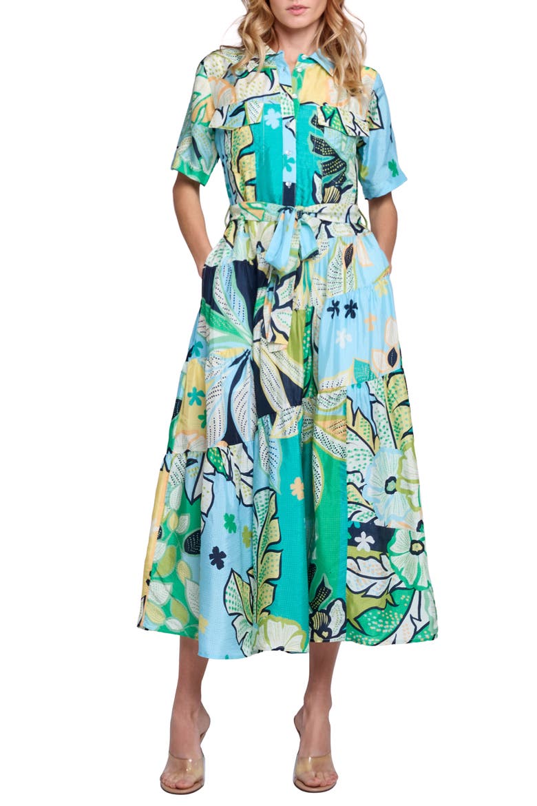 Soryn Leaf Print Shirtdress, Main, color, BLUE MULTI