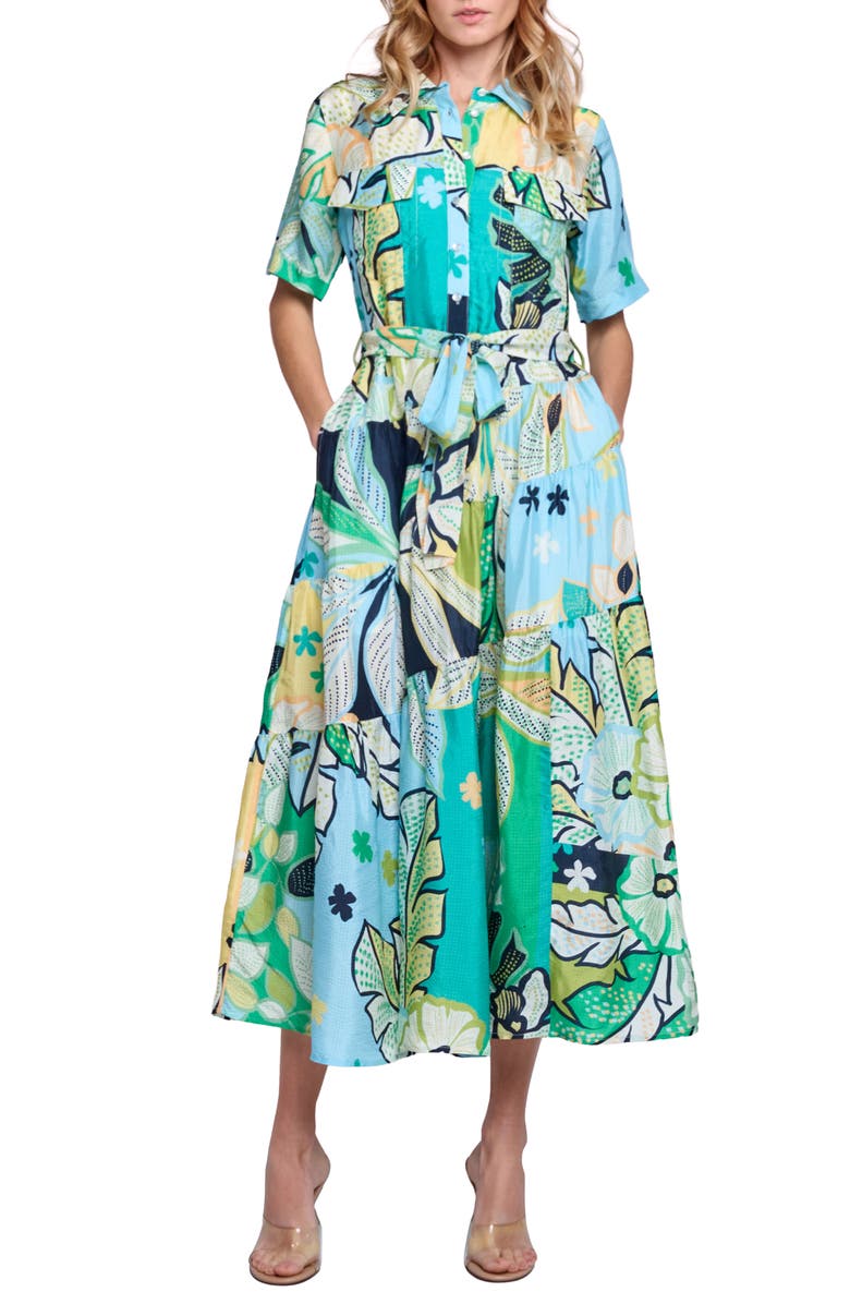 CIEBON Soryn Leaf Print Shirtdress, Main, color, Blue Multi