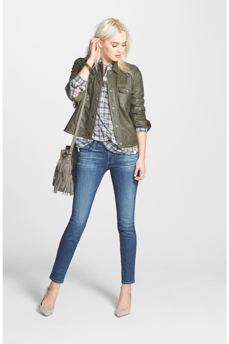 Treasure&Bond Leather Trucker Jacket, Alternate, color, GREEN FOREST