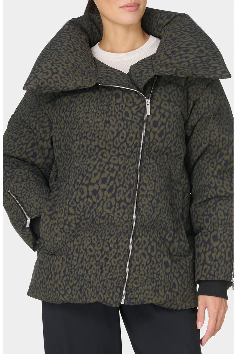 CloudWeight Water Resistant Quilted Puffer Short Jacket, Main, color, LARGE GREEN LEOPARD PRINT