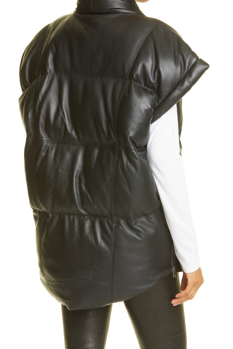 Sleeveless Leather Puffer Vest, Alternate, color, NOIR