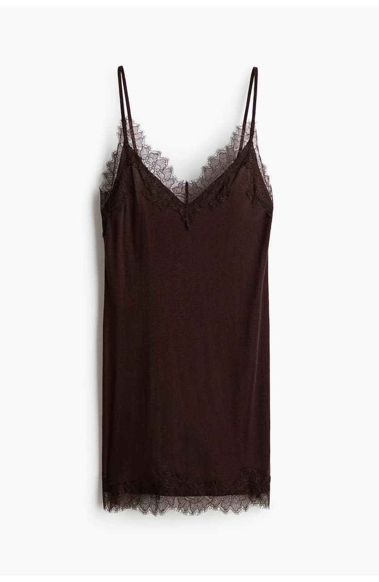 H&M Lace-trimmed nightgown, Alternate, color, Dark Brown