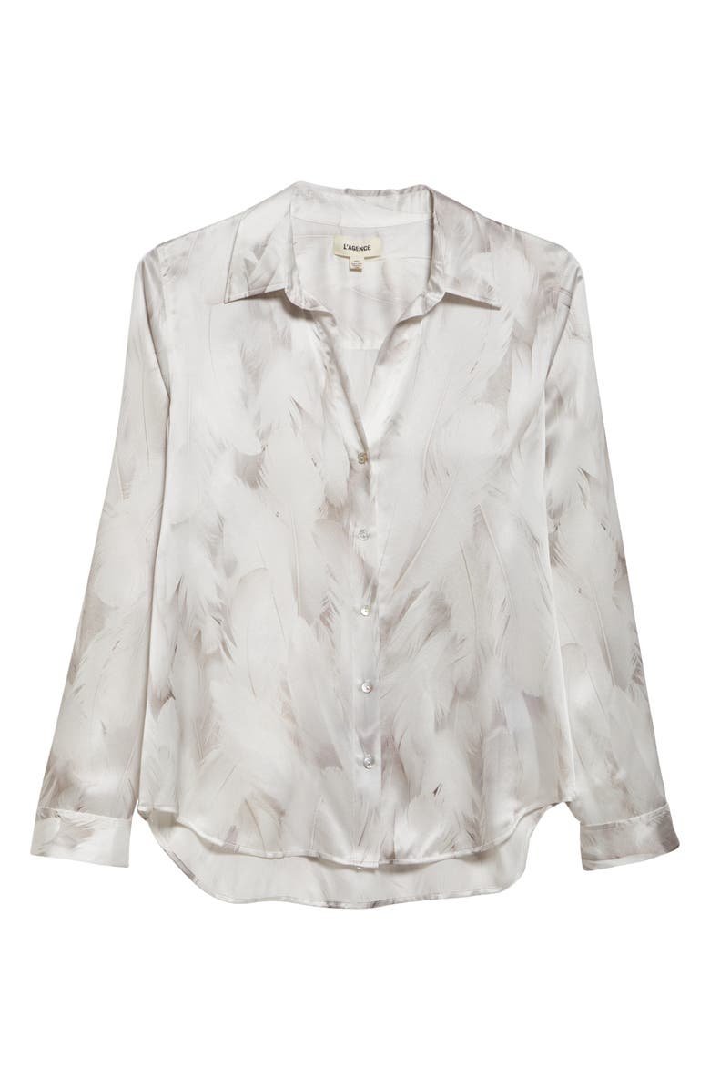 L'AGENCE Tyler Feather Print Silk Button-Up Shirt, Alternate, color,