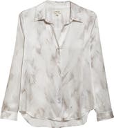 L'AGENCE Tyler Feather Print Silk Button-Up Shirt