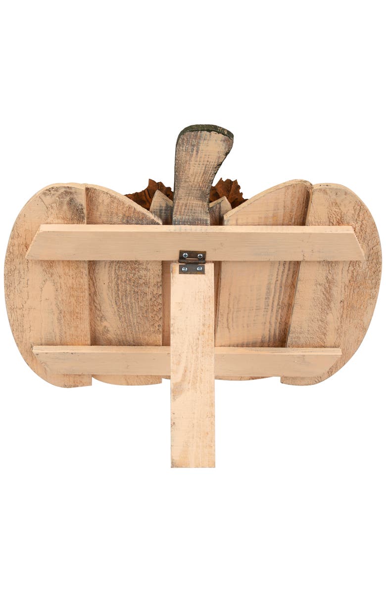 Northlight Rustic Wooden Fall Harvest Pumpkin with Leaves and Stem - 15", Alternate, color, 