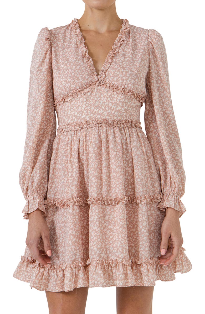 Free the Roses Floral Long Sleeve Ruffle Minidress, Alternate, color, 