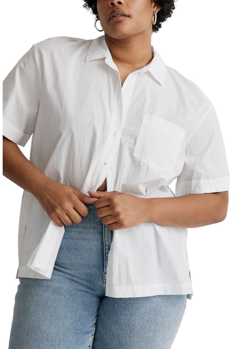 Short Sleeve Signature Cotton Poplin Button-Up Shirt, Alternate, color, EYELET WHITE
