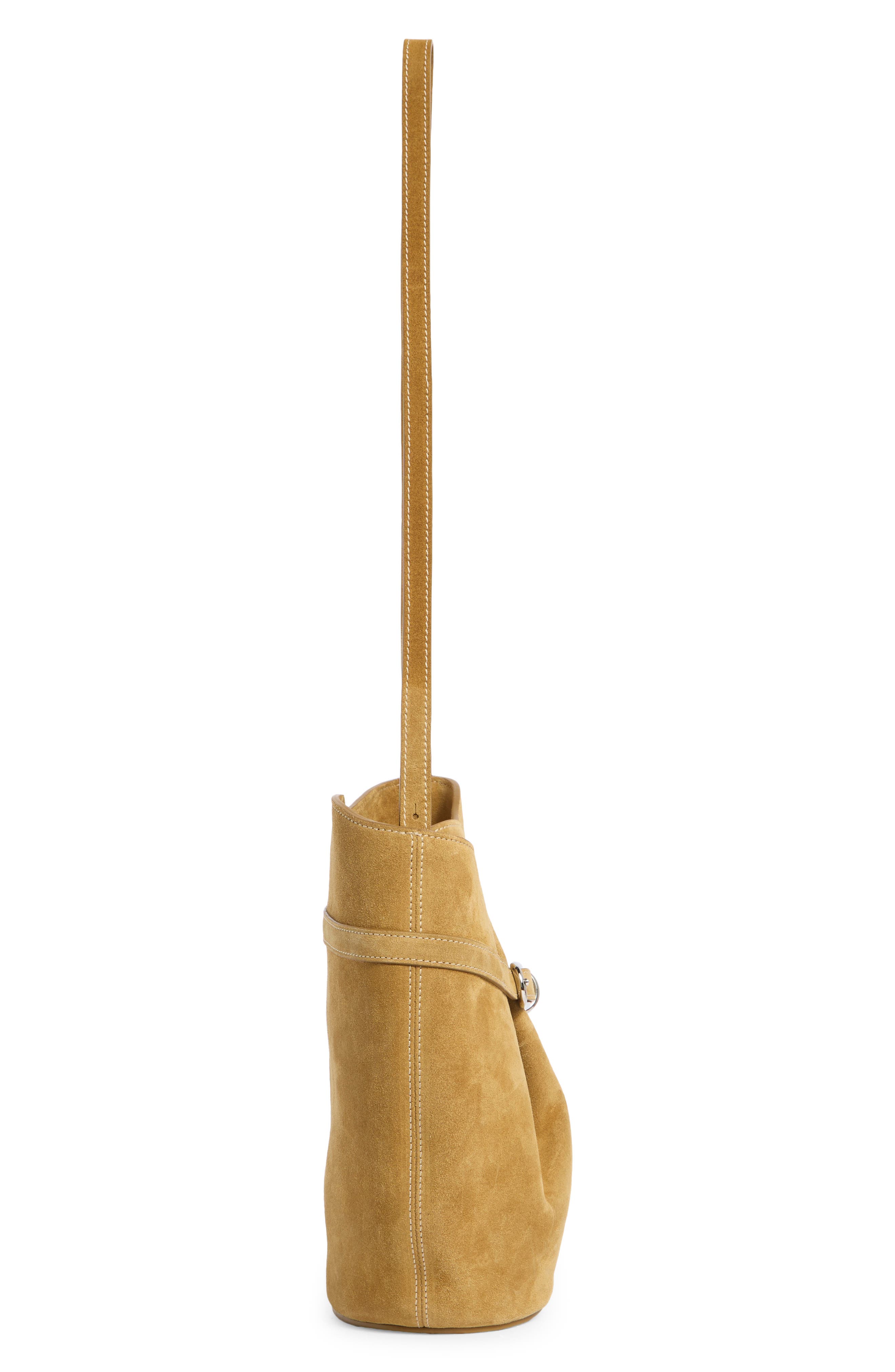 Belted Leather Bucket Bag, Alternate, color, SAND
