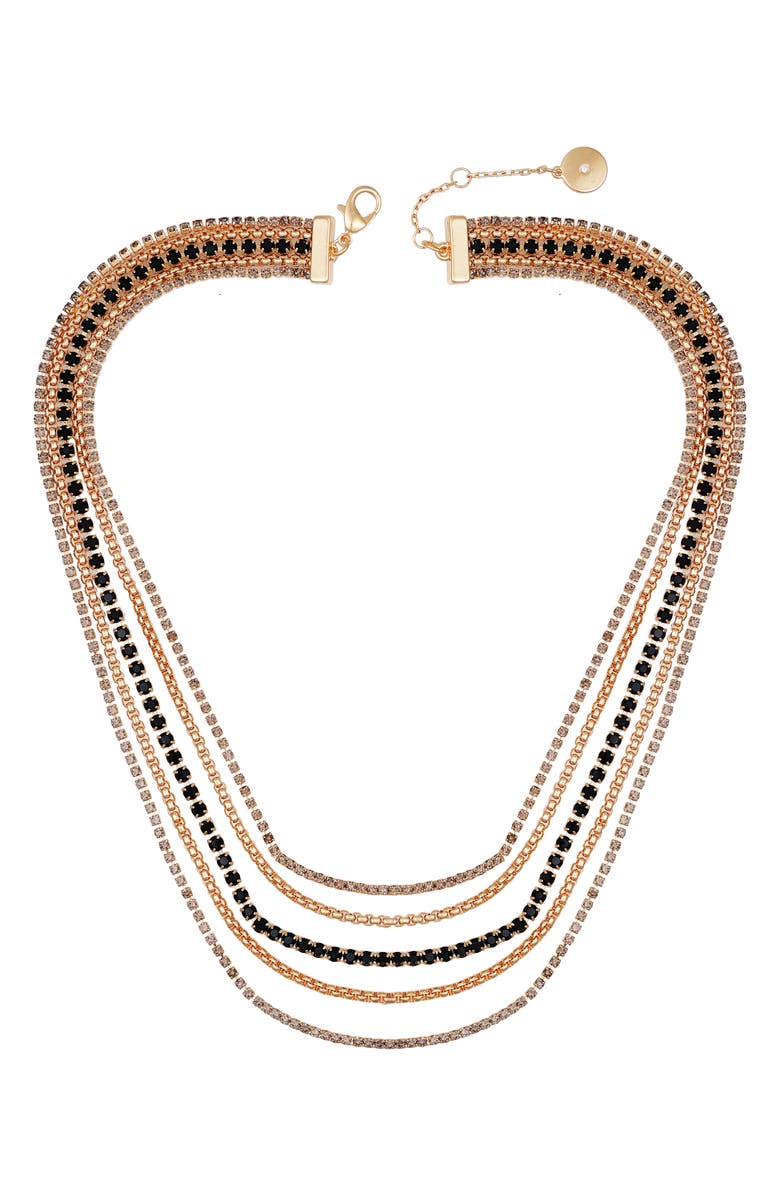 Vince Camuto Crystal Layered Chain Necklace, Alternate, color, Gold Tone