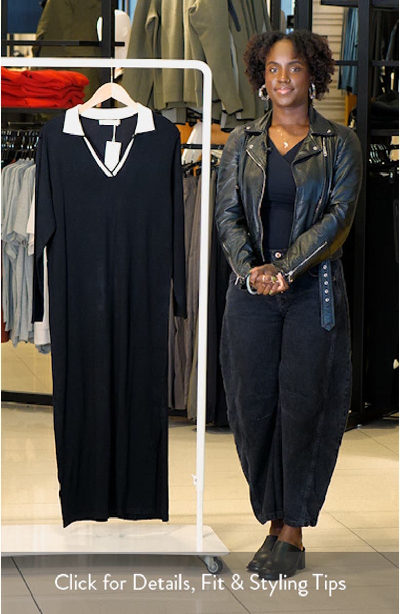 Contrast Collar Long Sleeve Knit Dress, sales video thumbnail