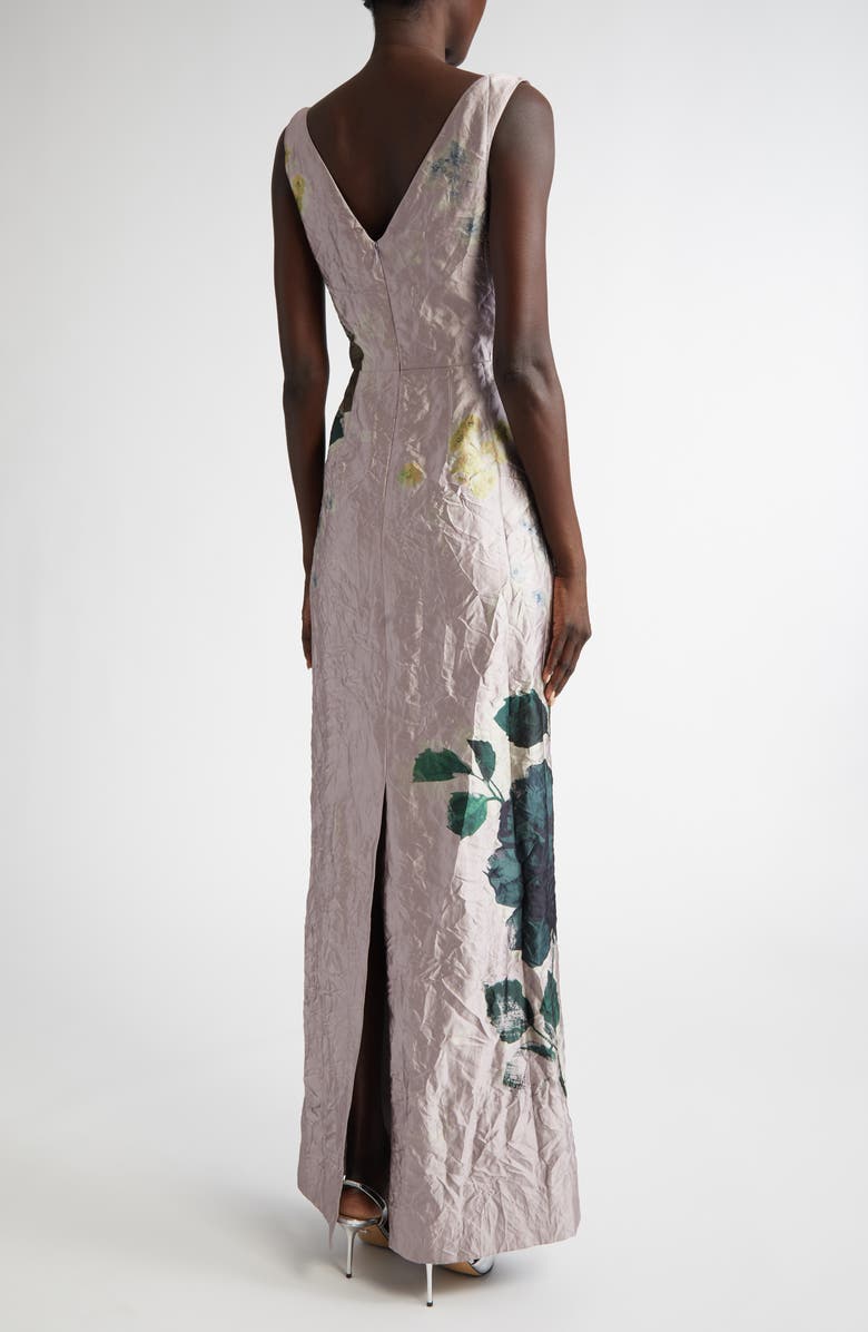 Erdem Floral Print Crinkled Metallic Satin Gown, Alternate, color, 