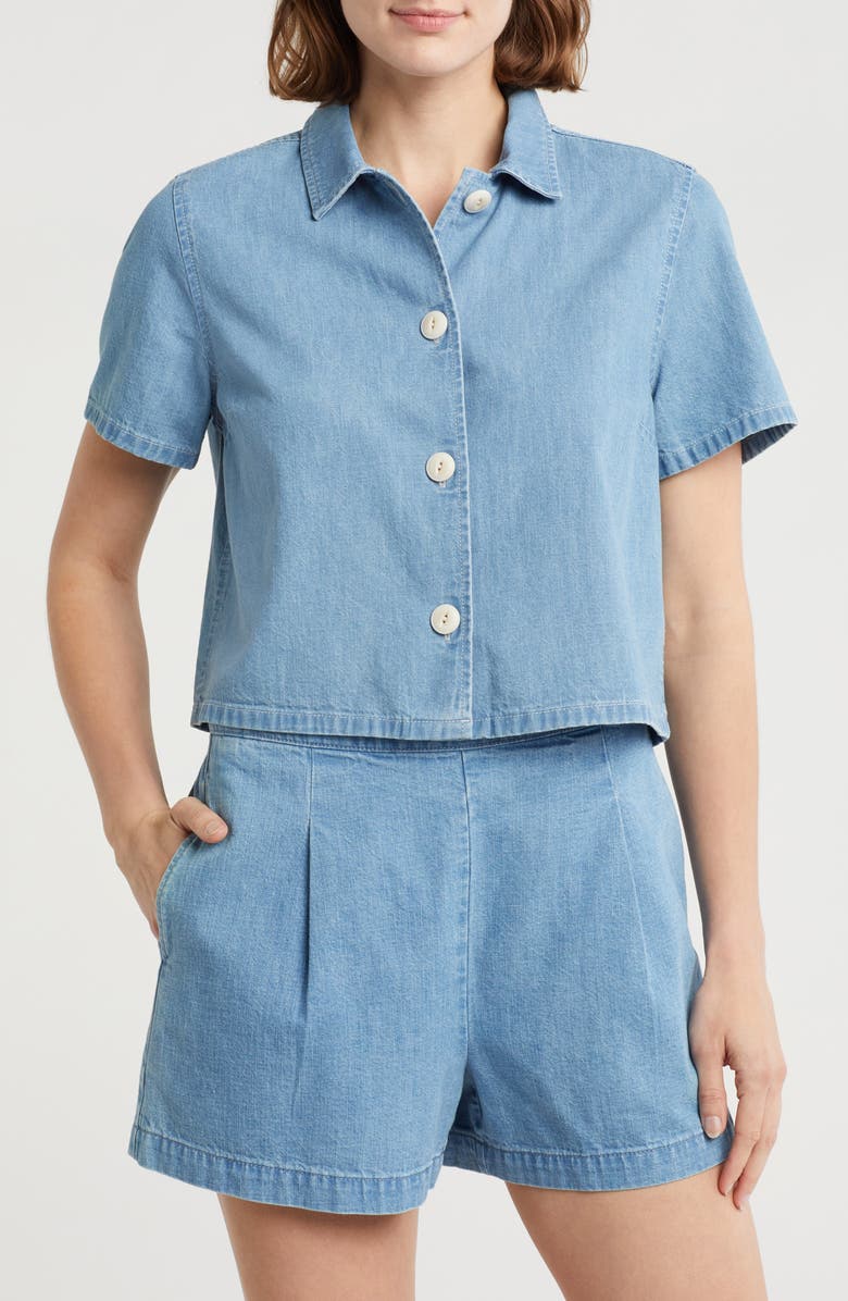 Madewell Crop Chambray Button-Up Shirt, Main, color, Montford Wash