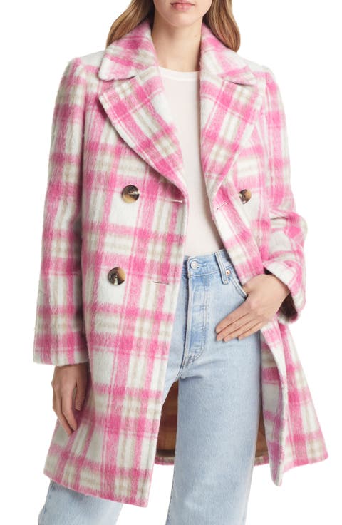 Brushed Plaid Double Breasted Coat