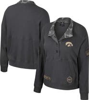 COLOSSEUM Women's Colosseum  Heather Charcoal Iowa Hawkeyes OHT Military Appreciation Payback Henley Thermal Sweatshirt
