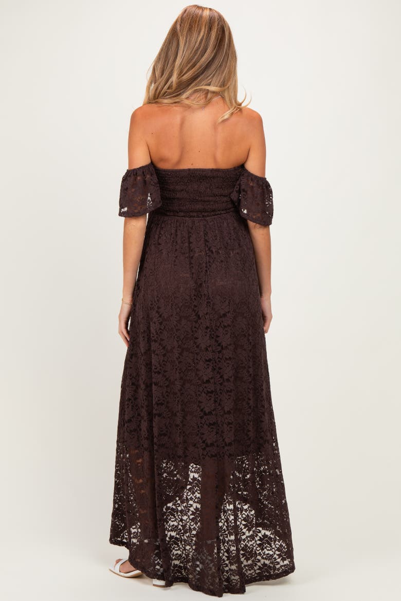 Lace Off Shoulder Maxi Dress, Alternate, color, Brown