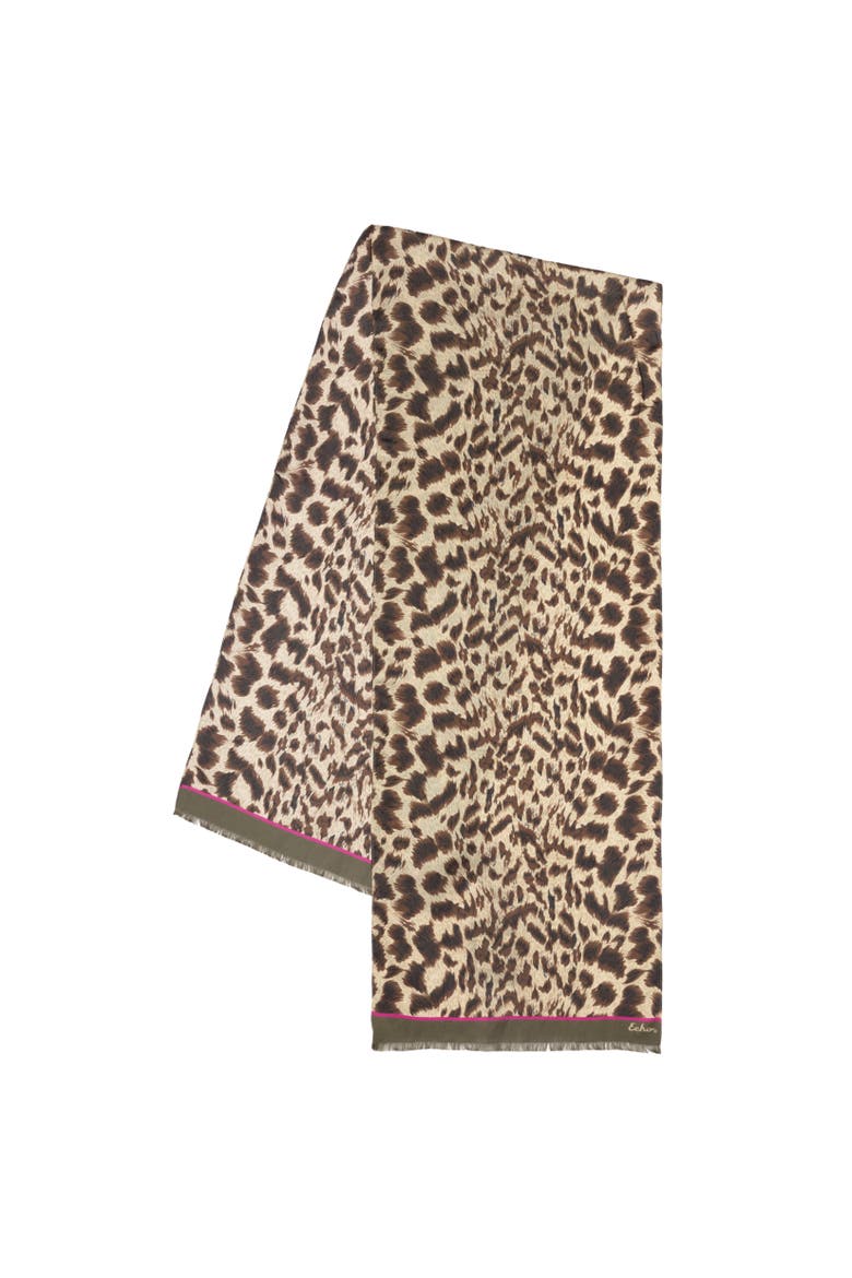 Leopard Silk Scarf, Alternate, color, Brown