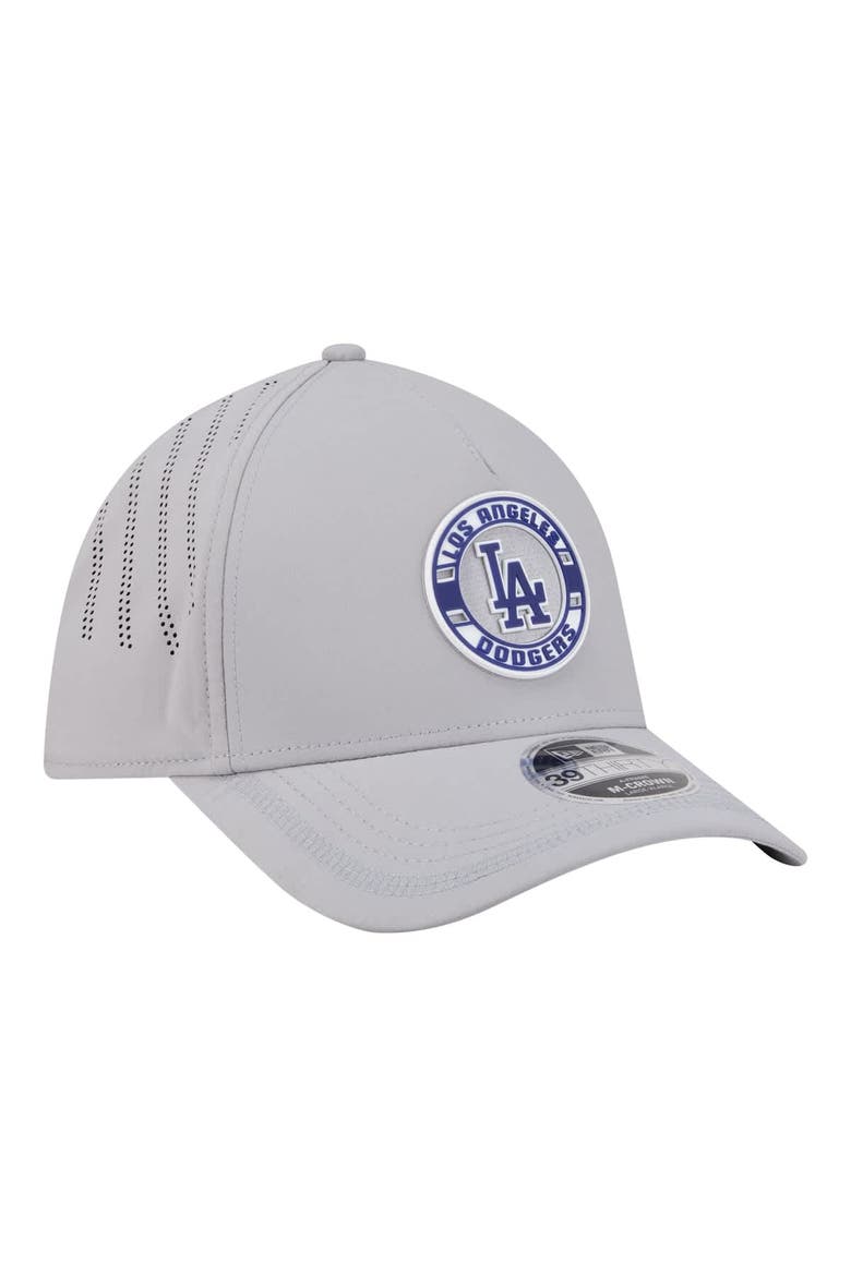 Men's New Era Gray Los Angeles Dodgers Patch 39THIRTY A-Frame M-Crown Perforated Flex Hat, Alternate, color, Gray