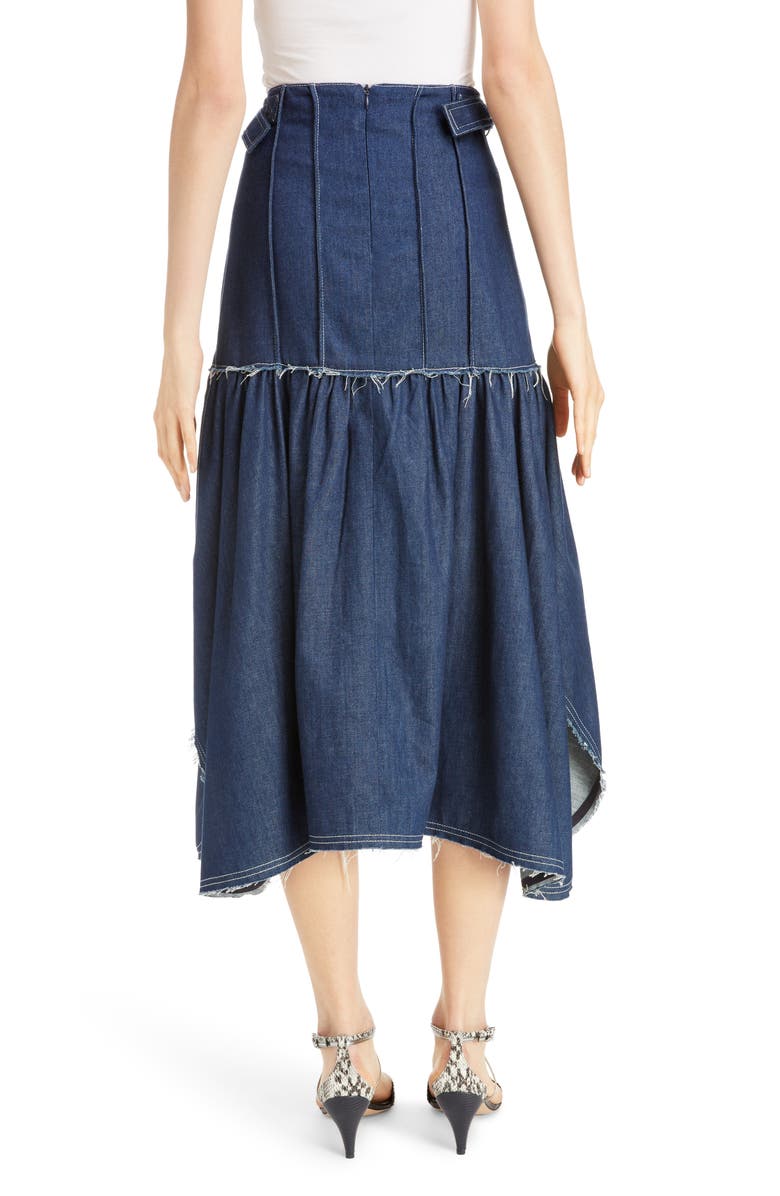 Chloé Pintuck Denim Midi Skirt, Alternate, color, 