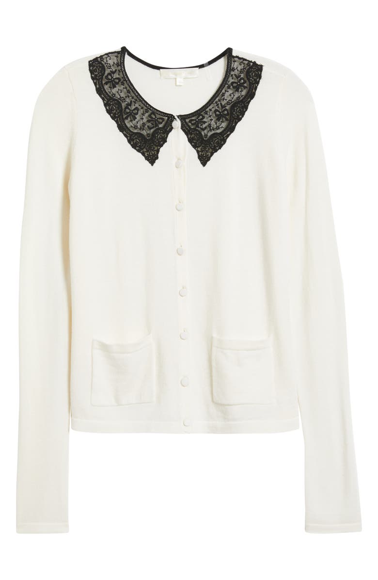 LoveShackFancy Lolani Lace Collar Wool Cardigan, Alternate, color, Ivory