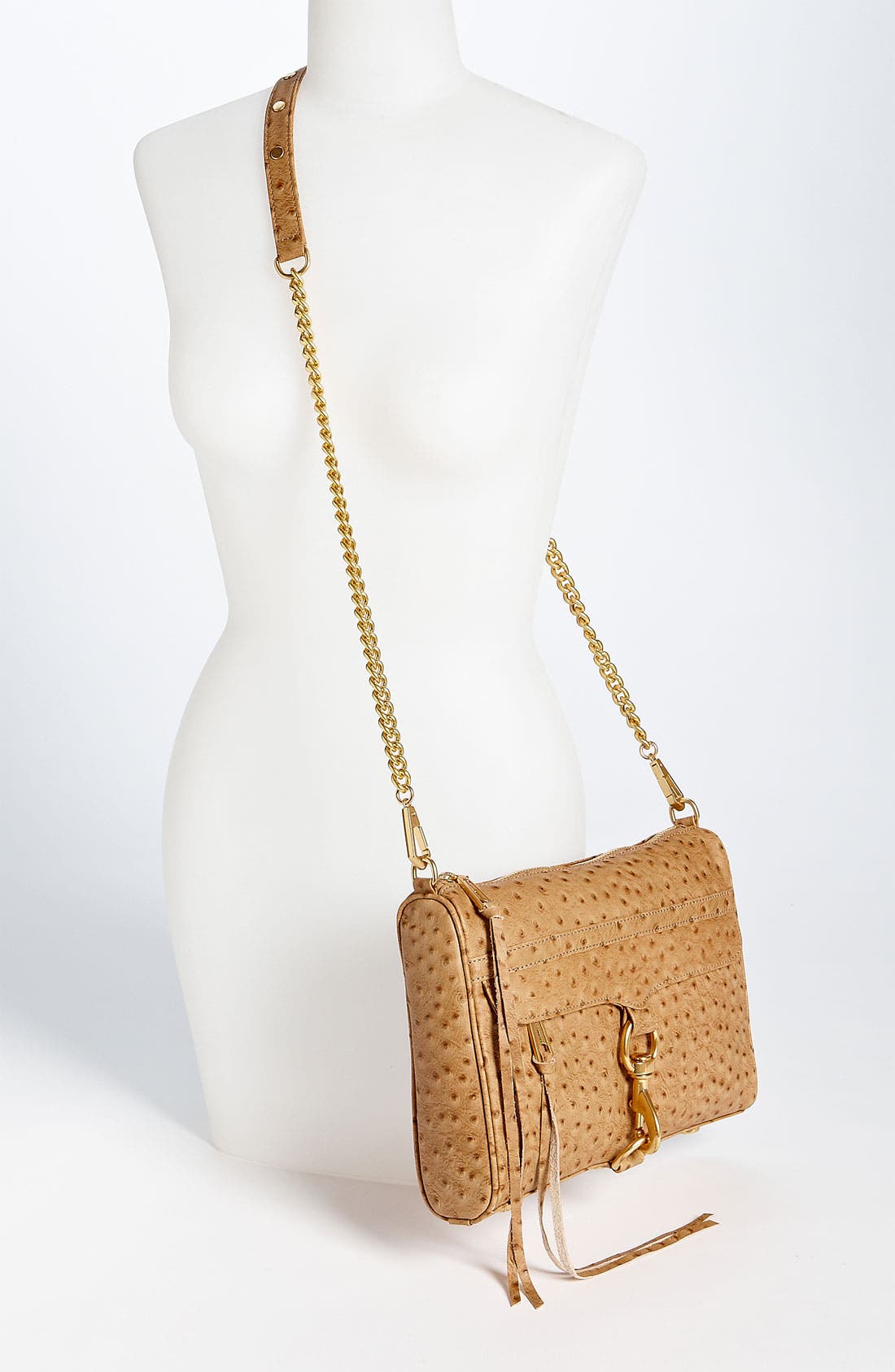 'MAC' Ostrich Embossed Shoulder Bag, Alternate, color, TAUPE OSTRICH