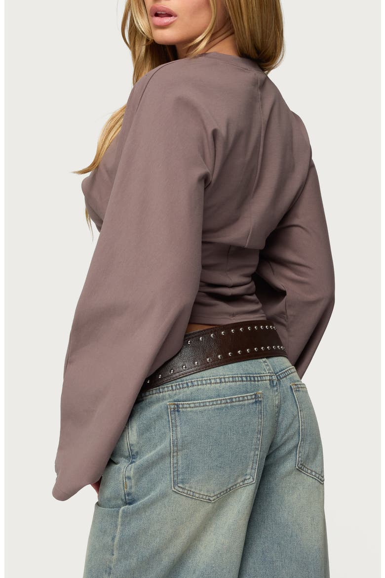 Charlisa Ruched Long Sleeve Crop Top, Alternate, color, TAUPE