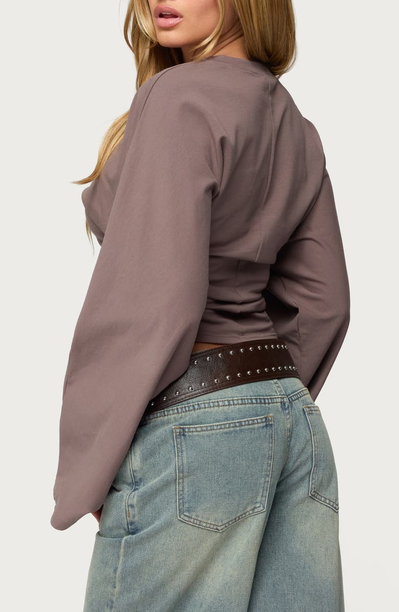 EDIKTED Charlisa Ruched Long Sleeve Crop Top, Alternate, color, 