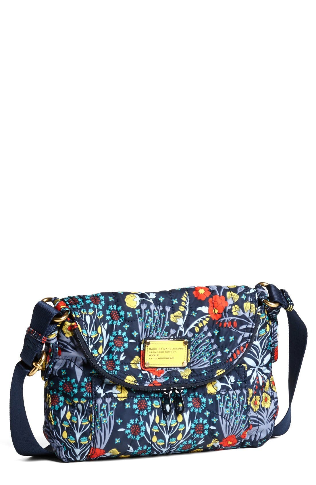 MARC BY MARC JACOBS 'Natasha' Logo Letter Quilted Crossbody Bag, Main, color, BLACK IRIS MULTI