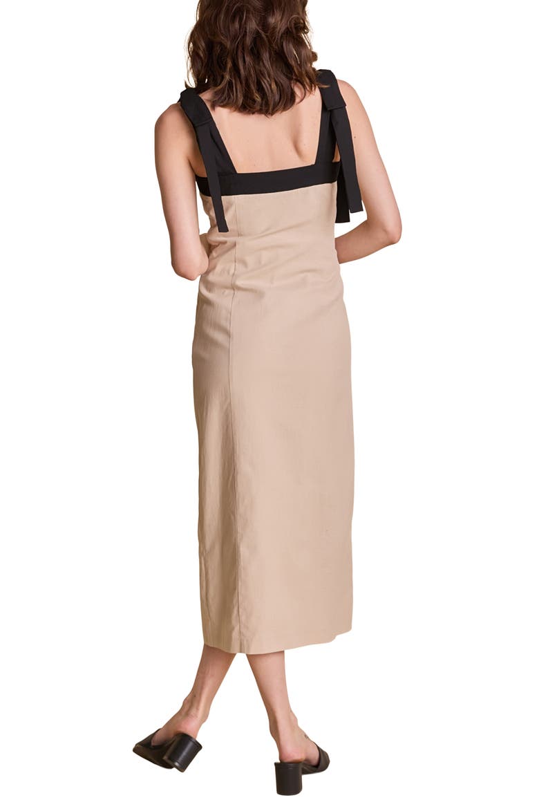 Cotton & Linen Blend Midi Sundress, Alternate, color, SAND/ BLACK