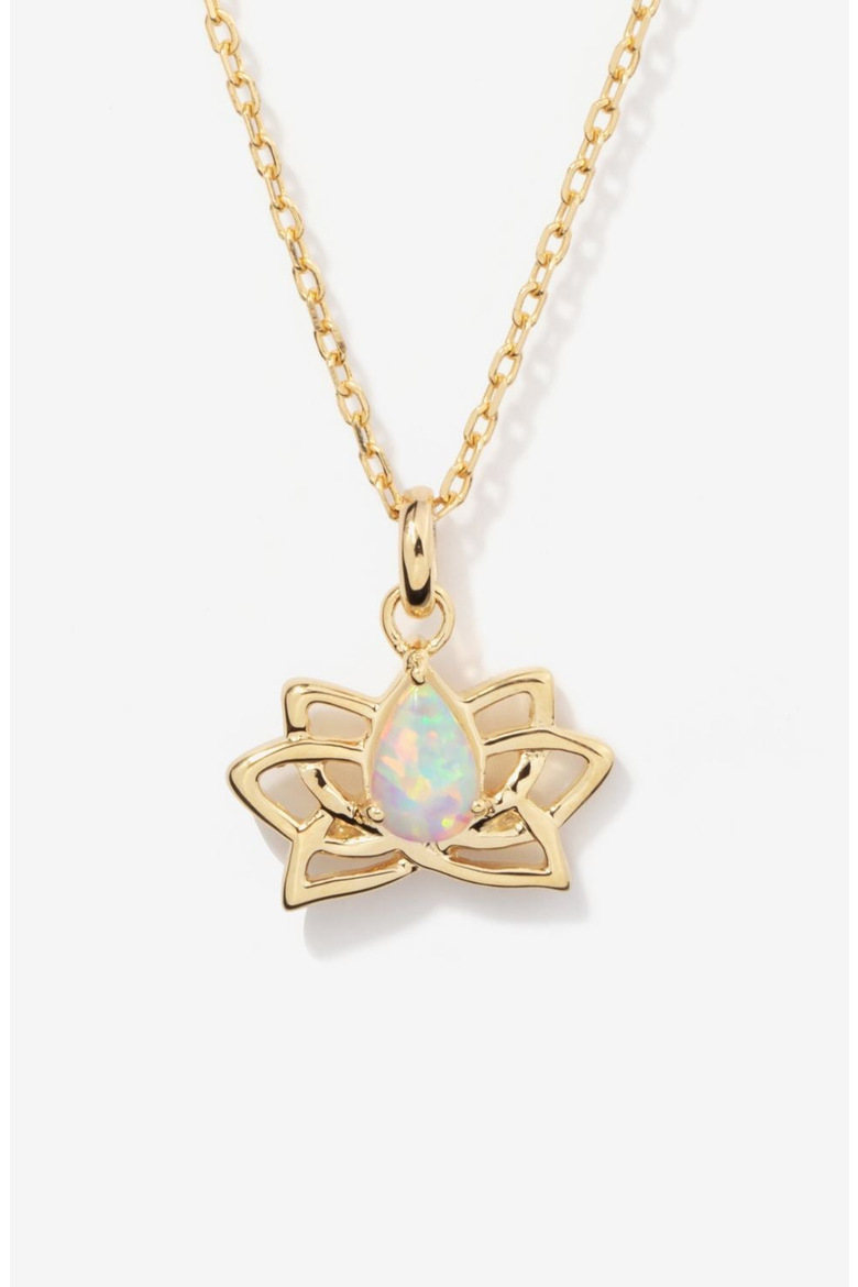 Lotus Opal Charm Necklace, Main, color, Gold With Opal