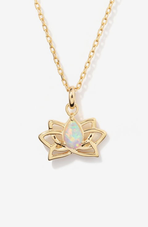 Lotus Opal Charm Necklace