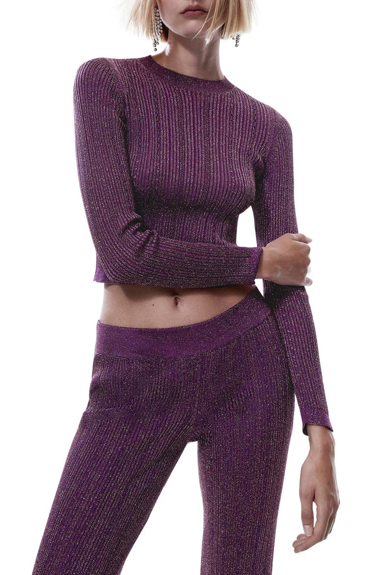 Metallic Crop Sweater, Main, color, PURPLE
