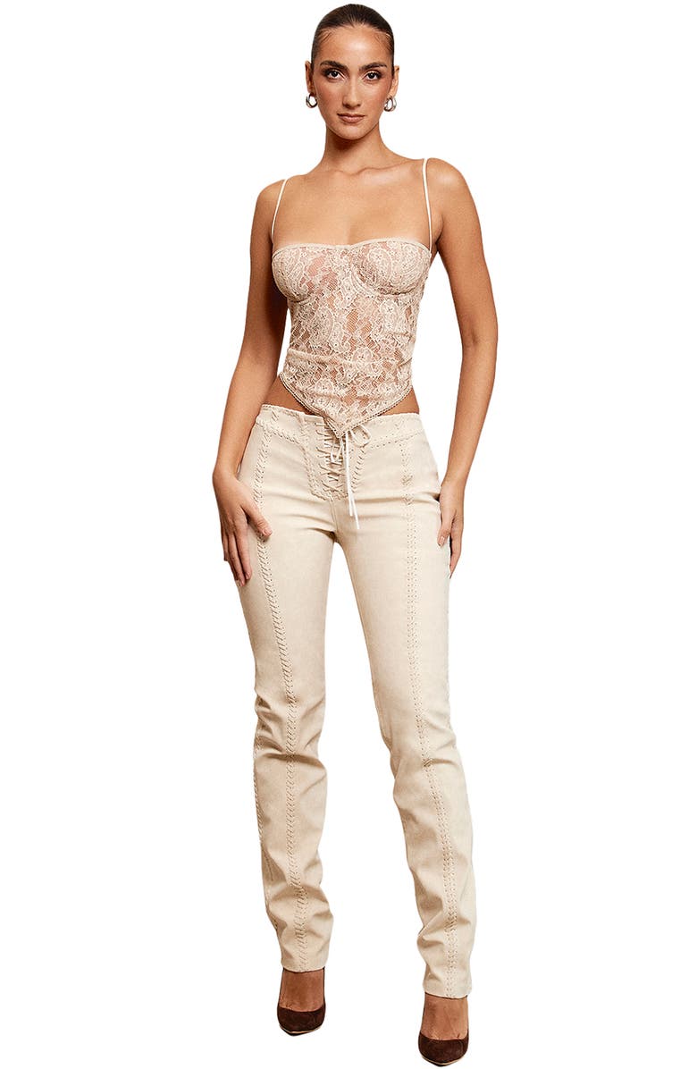 HOUSE OF CB Amara Lace-Up Faux Suede Trousers, Alternate, color, Beige