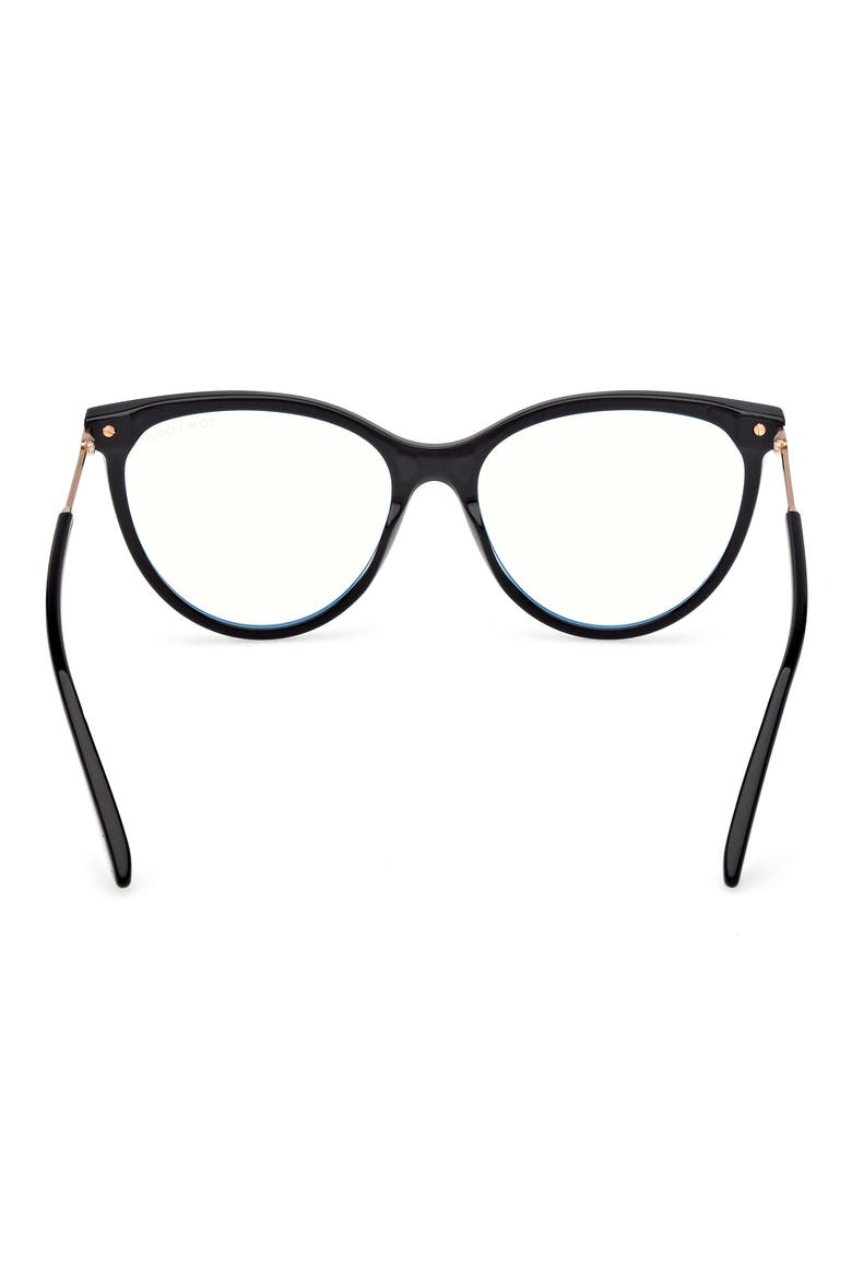 56mm Cat Eye Blue Light Blocking Optical Glasses, Alternate, color, BLACK / T LOGO / BLUE BLOCK