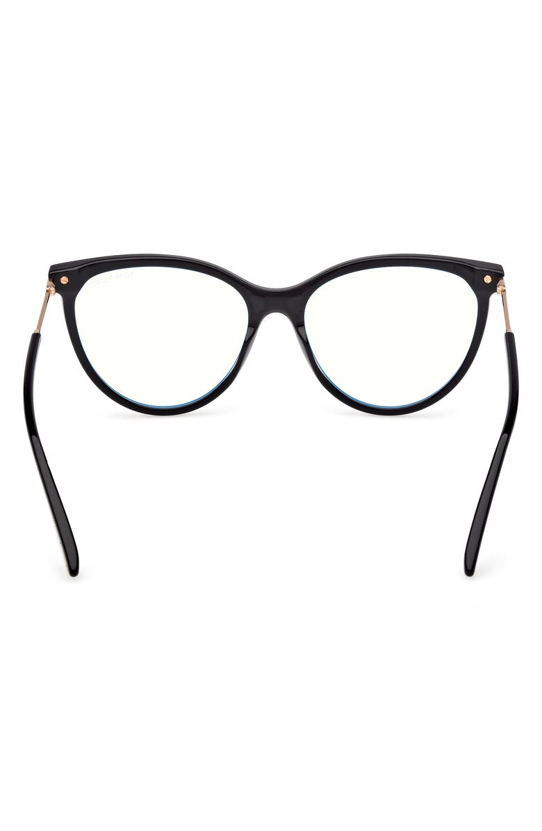 TOM FORD 56mm Cat Eye Blue Light Blocking Optical Glasses, Alternate, color, Black / T Logo / Blue Block