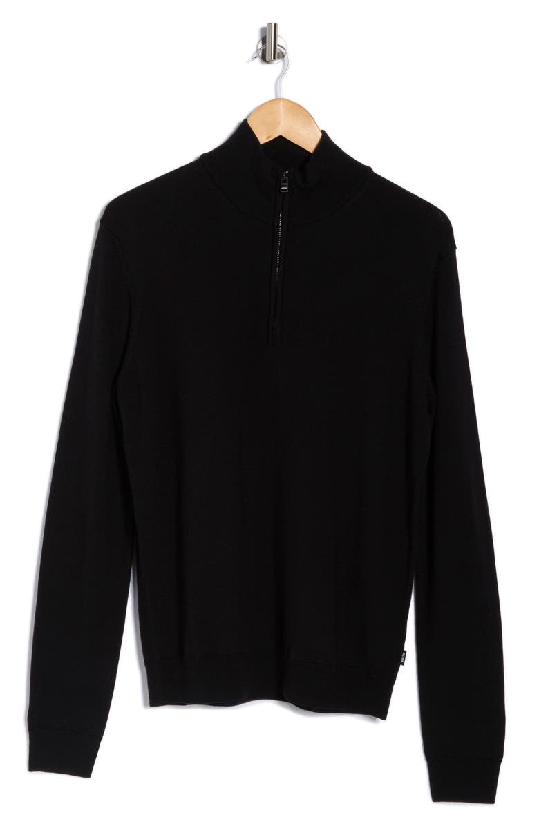 BOSS Birger Virgin Wool Quarter Zip Sweater, Alternate, color, Black