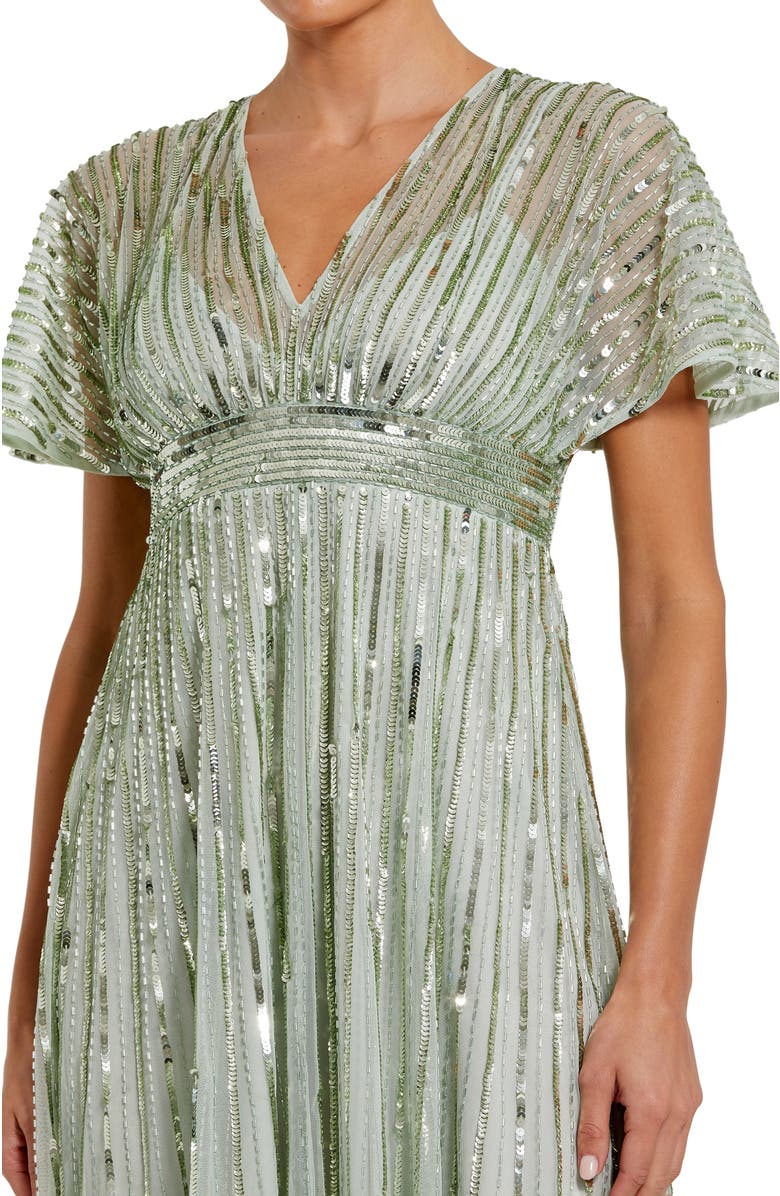 Mac Duggal Empire Waist Embellished Short Sleeve Dress, Alternate, color, Sage