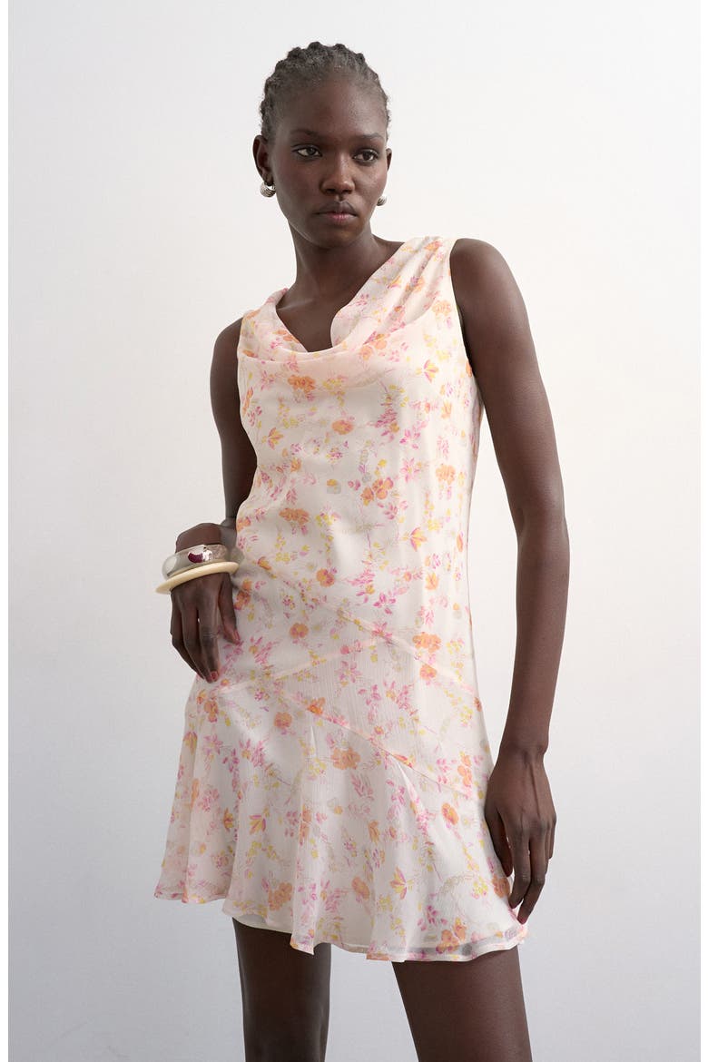 Floral Cowl Neck Minidress, Alternate, color, IVORY