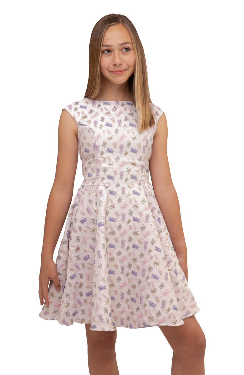 Un Deux Trois Cap Sleeve Boat Neck Dress In Longer Length, Main, color, Pink