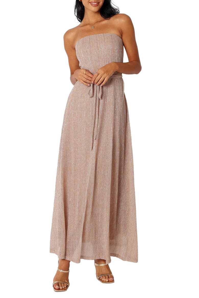 Farley Strapless Metallic Maxi Dress, Main, color, ROSE GOLD STRIPE